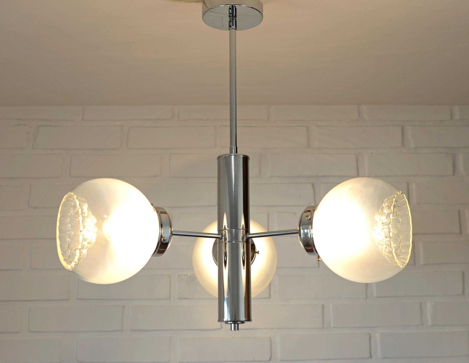 Vintage Murano Glass Pendant Lamp / Minimalist Mazzega Sputnik Chandelier / Mid Century Modern Lighting photo buy
