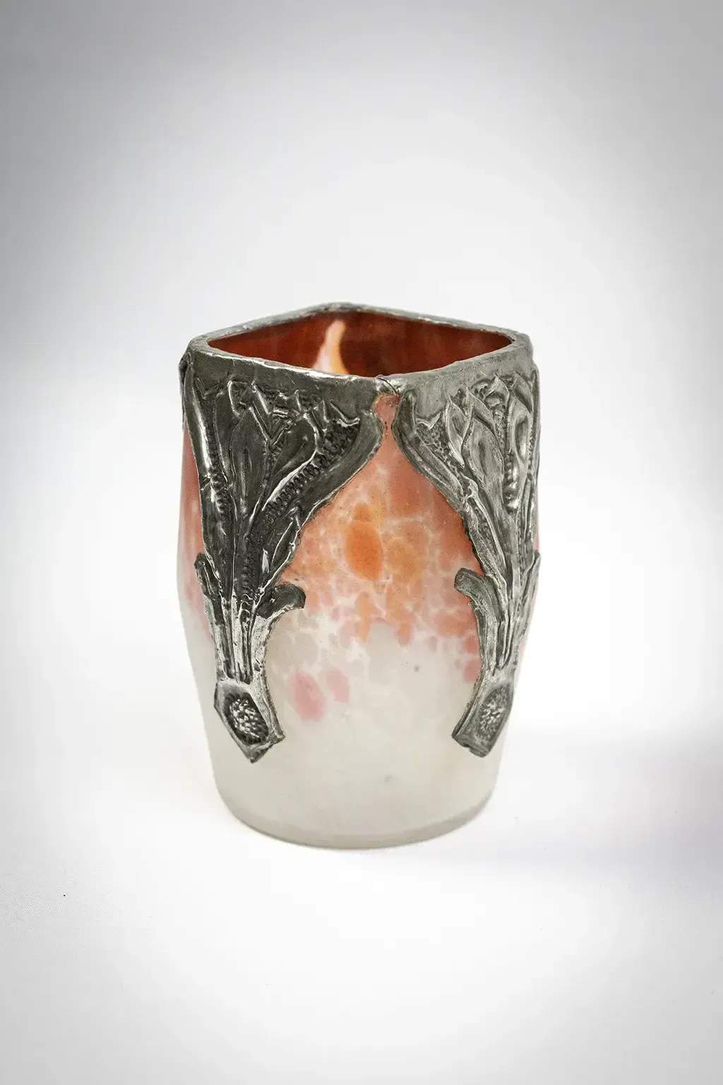 Small Art Nouveau Vase In Marbled Glass With A Pewter Mount photo furniture