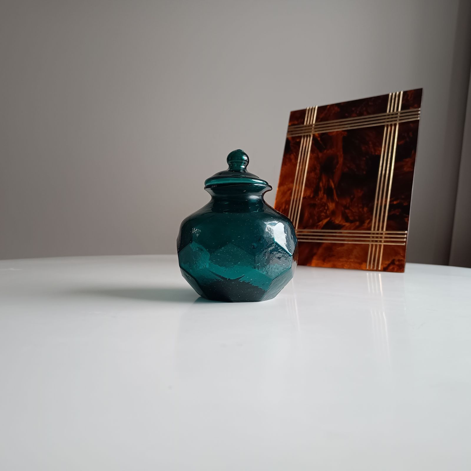 Home Decor 1900s Art Glass Apothecary Candy Jar, Art Nouveau Honeycomb Design photo