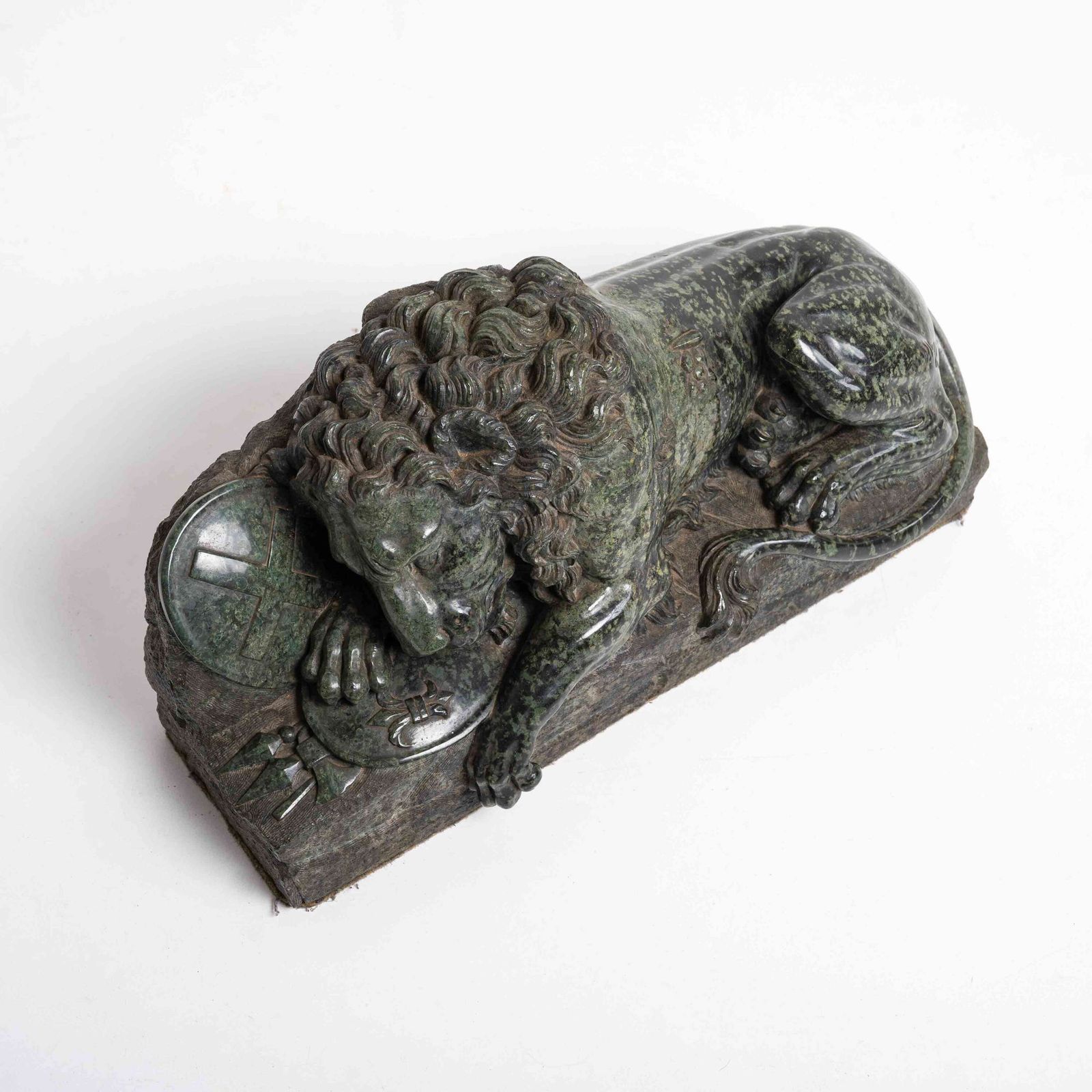 Large 19th Century French Serpentine Marble Lion Of Lucerne Sculpture. photo for sale