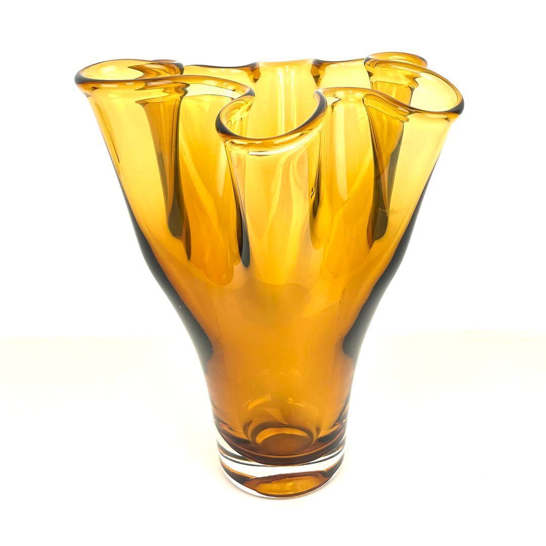 Vintage Mid Century Amber Murano Style Glass Vase