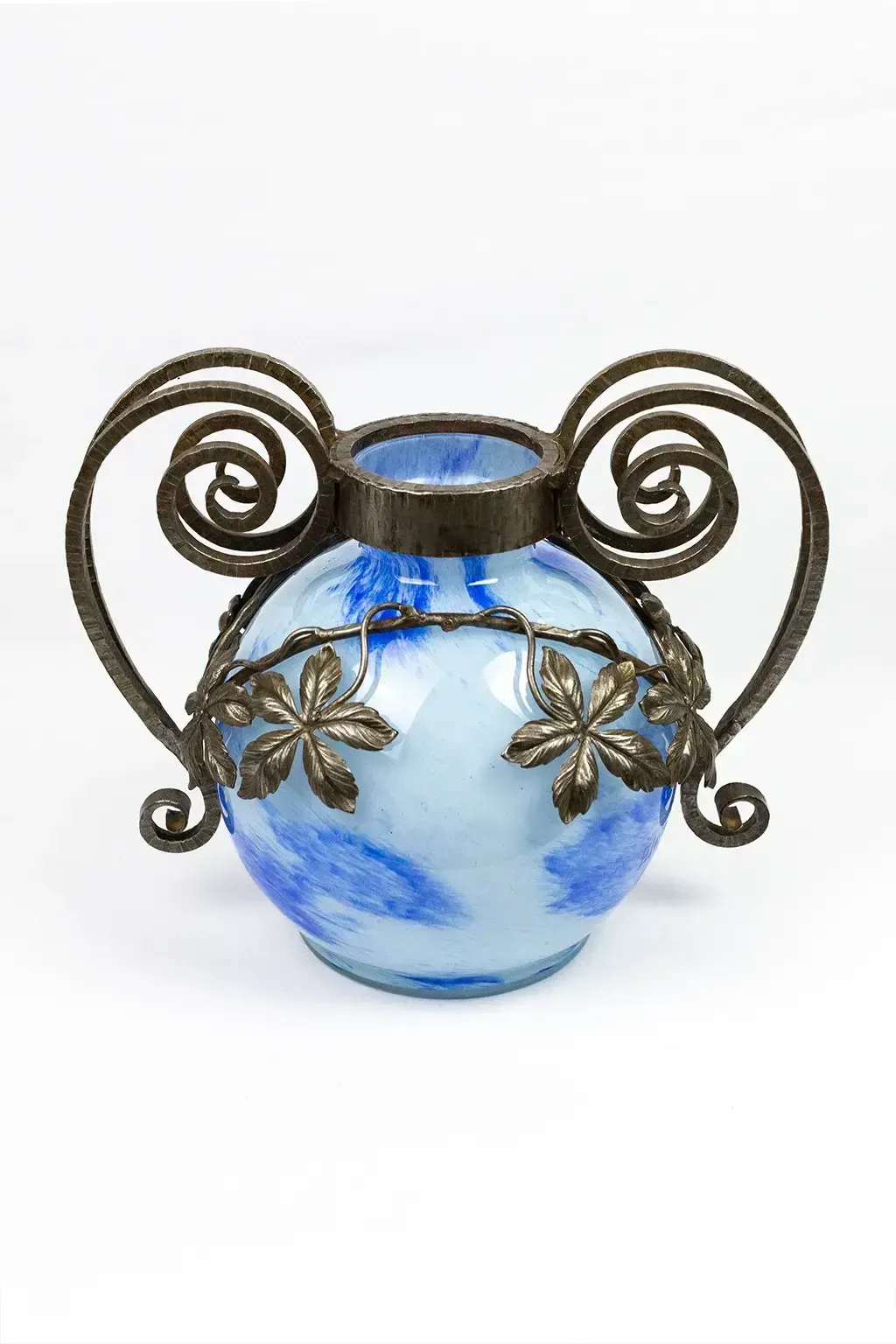 Vase Art Nouveau en verre marbré et monture en fer forgé, André Delatte Nancy, vers 1925 photo furniture
