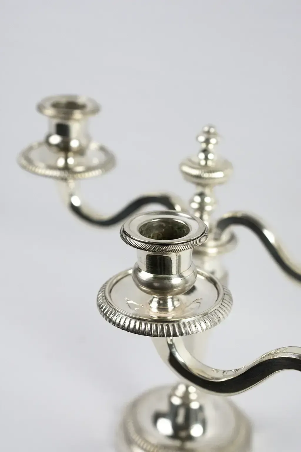 Pair Of Two Light Silver Plated Metal Candelabra – Double Moon Hallmarks photo buy