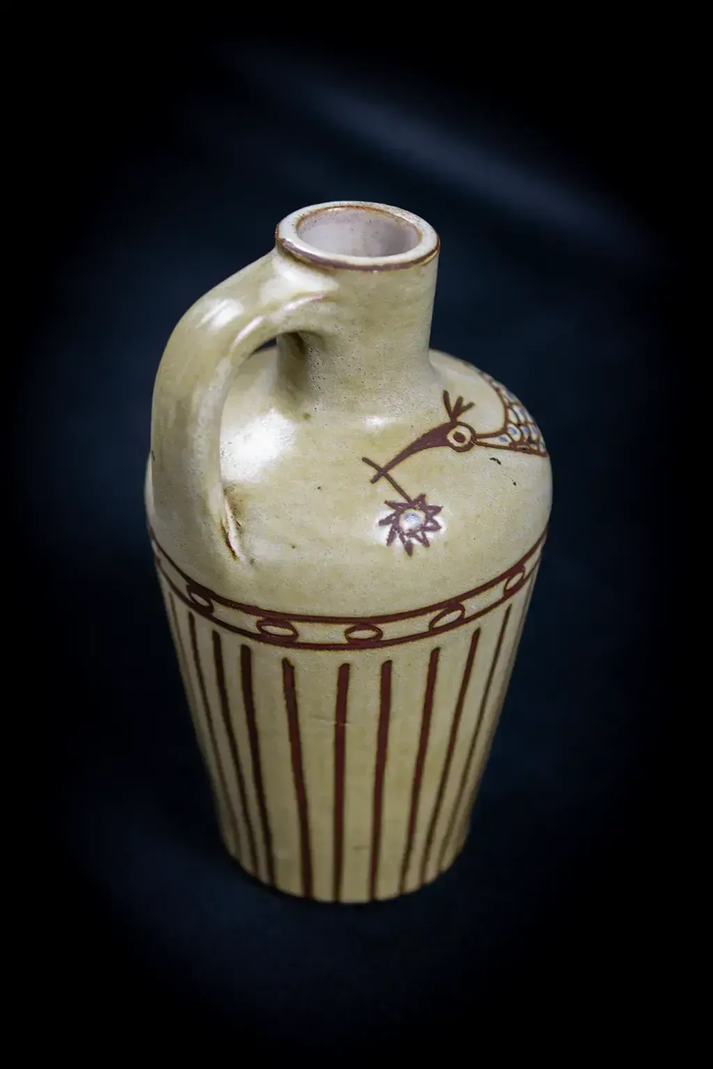 Soliflore Vase In Glazed Ceramic, Decorated With Stylized Birds By Olivier Pettit photo for sale