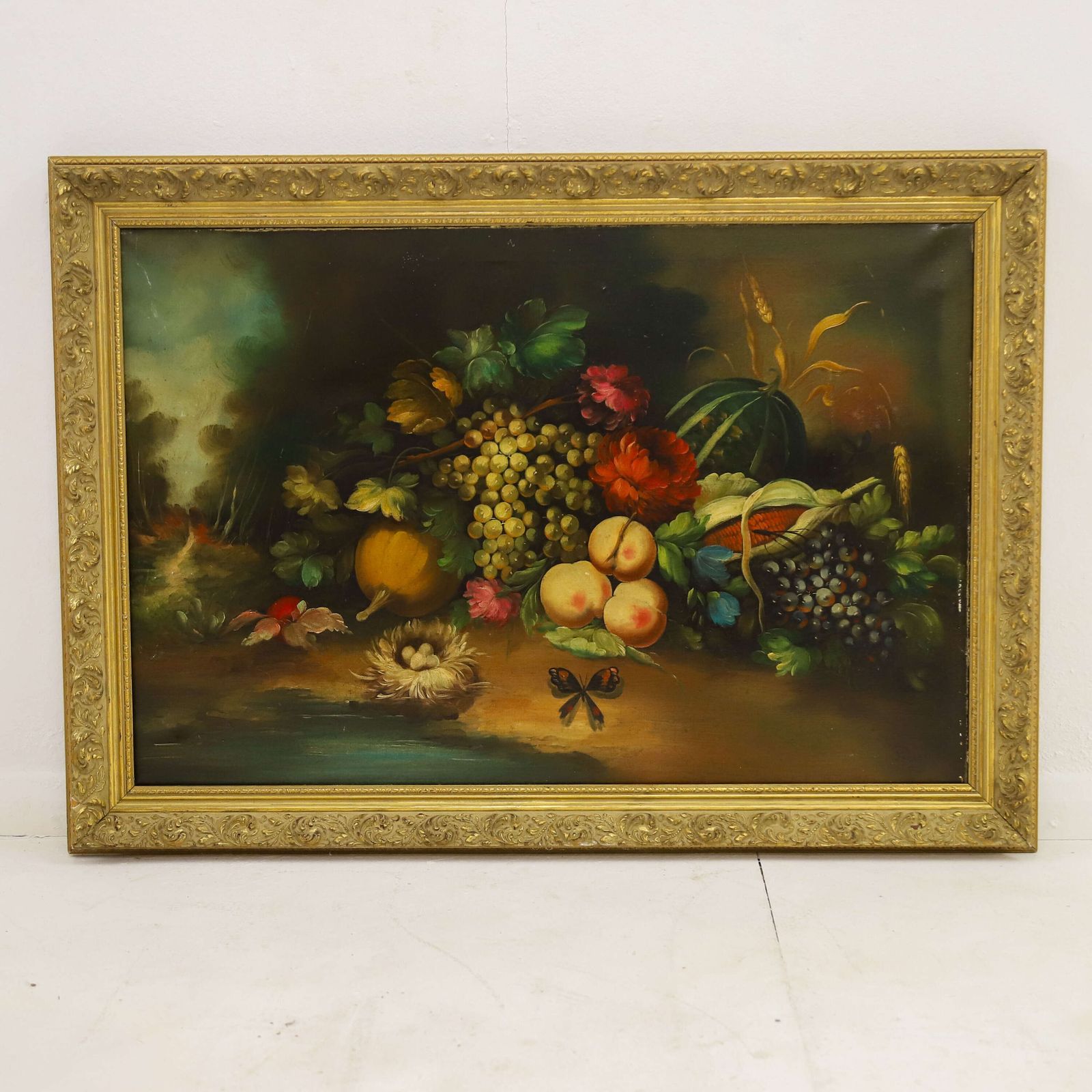 20th Century Italian Oil On Canvas Still Life Painting Of Fruit photo vintage