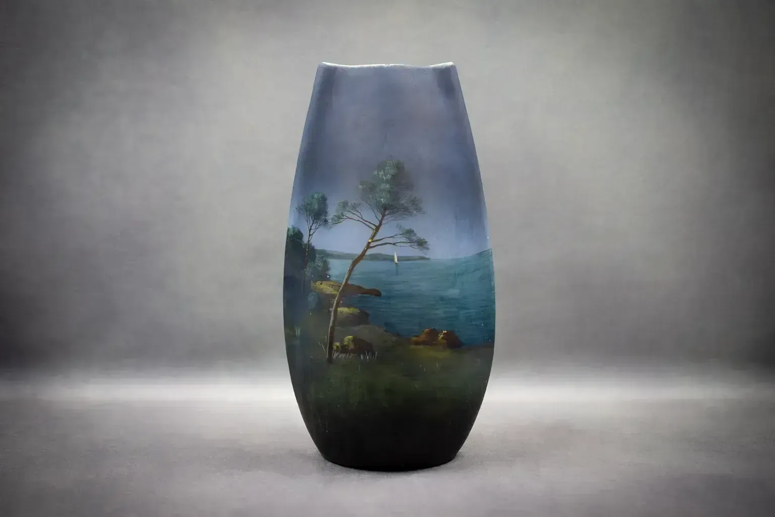 Vase en faïence émaillée par Jérôme Massier - Bord de mer au clair de lune - Vallauris photo buy