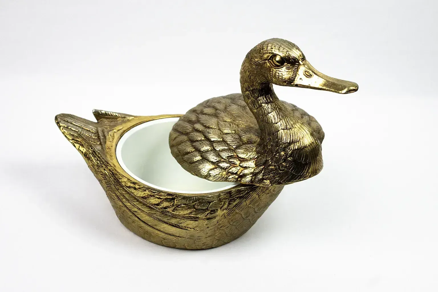 Seau à glace en forme de canard en métal doré - Mauro Manetti, Italie, vers 1970   Hollywood Regency photo for sale