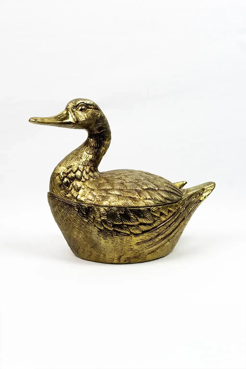Duck Shaped Ice Bucket In Gilt Metal – Mauro Manetti, Italy, Circa 1970   Hollywood Regency photo Home Decor