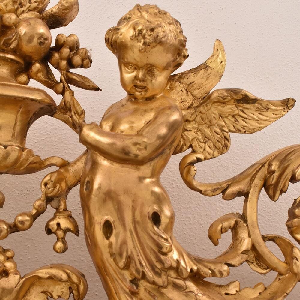 Antique Mirror With Cherubs, Side Mirrors, Antique Luigi Filippo Mirror, Golden Frame, 19th Century. (Spcp197) photo vintage