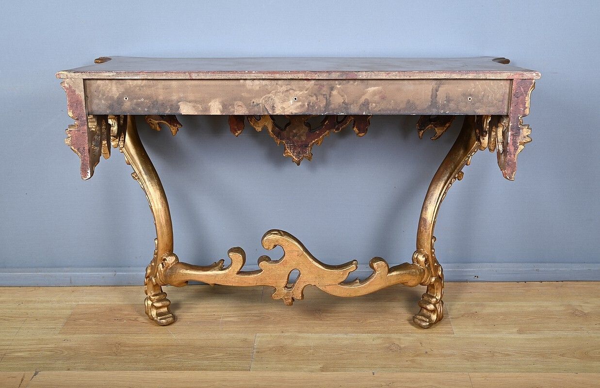 photo vintage Important Wall Lamp Console In Golden Wood, Louis XV – Style Mid 20th Century