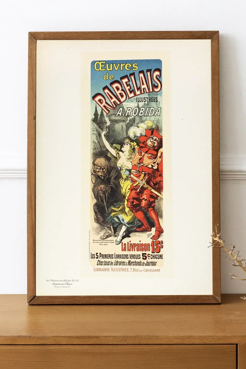 Affiche van Jules Chéret "Works Of Rabelais" geïllustreerd door Robida – Les Maîtres De L'affiche, Pl.117, 1898 photo vintage