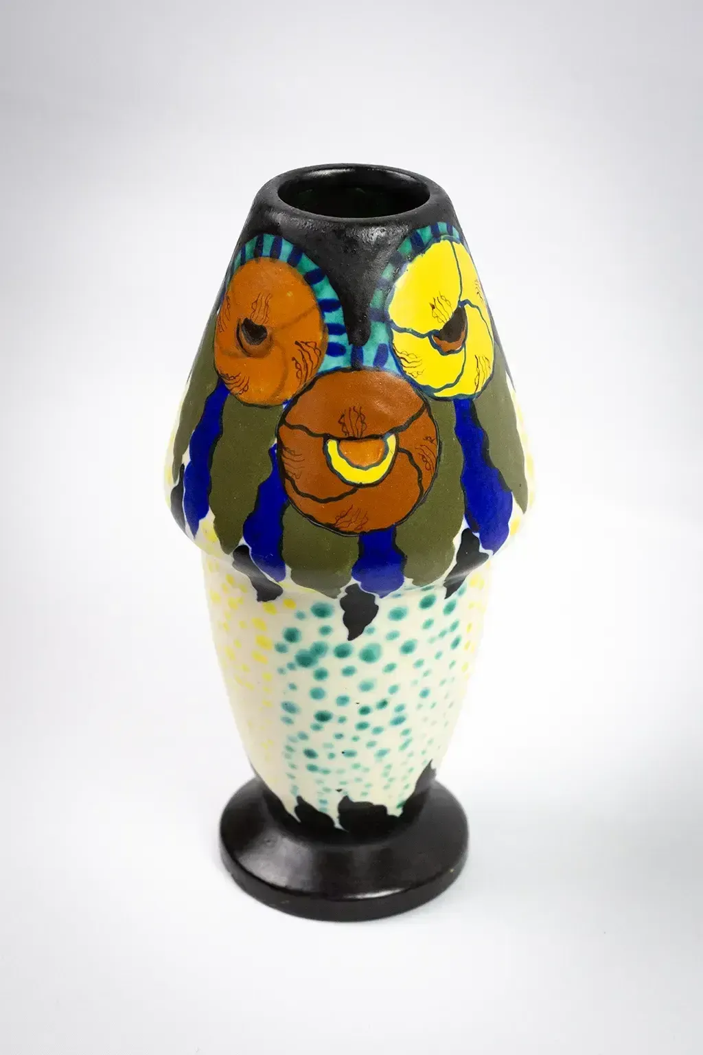 Vase Art déco en céramique émaillée à décor floral, signé D'Argyl photo vintage