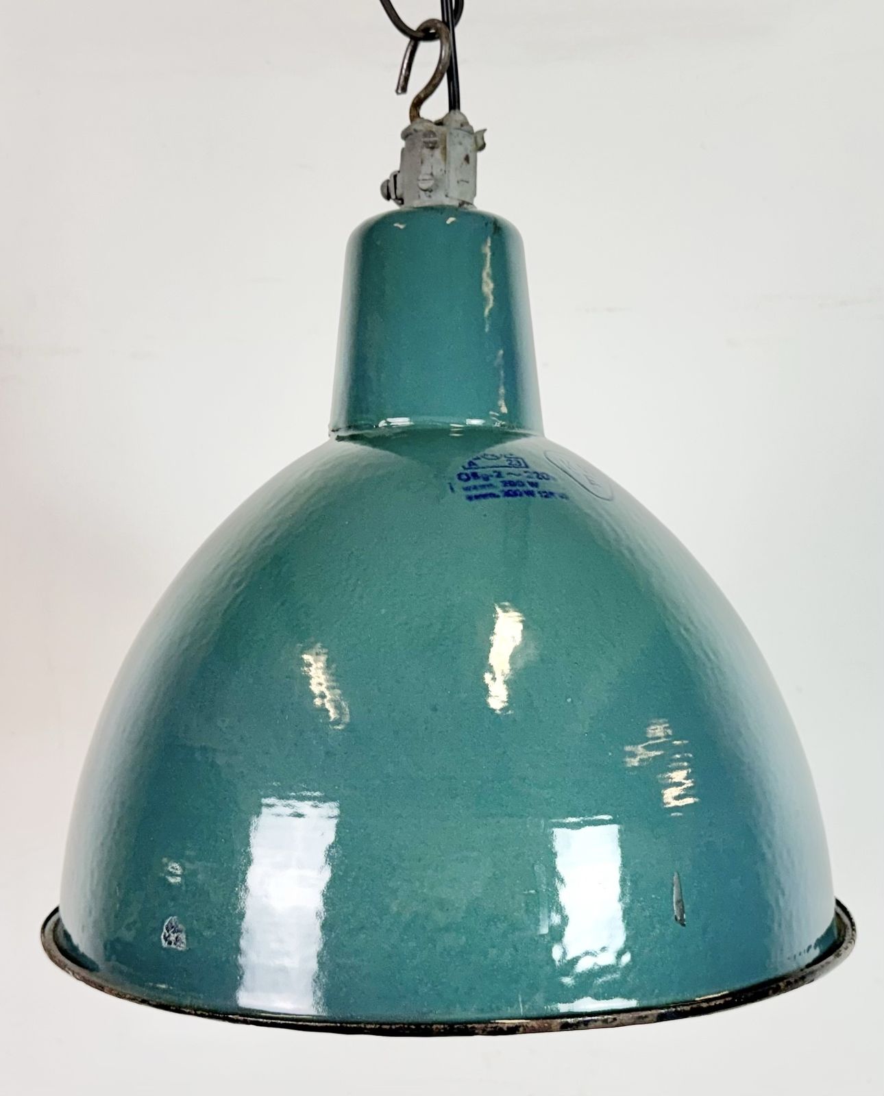 photo vinterior Industrial Petrol Enamel Factory Pendant Lamp, 1960s, 5x