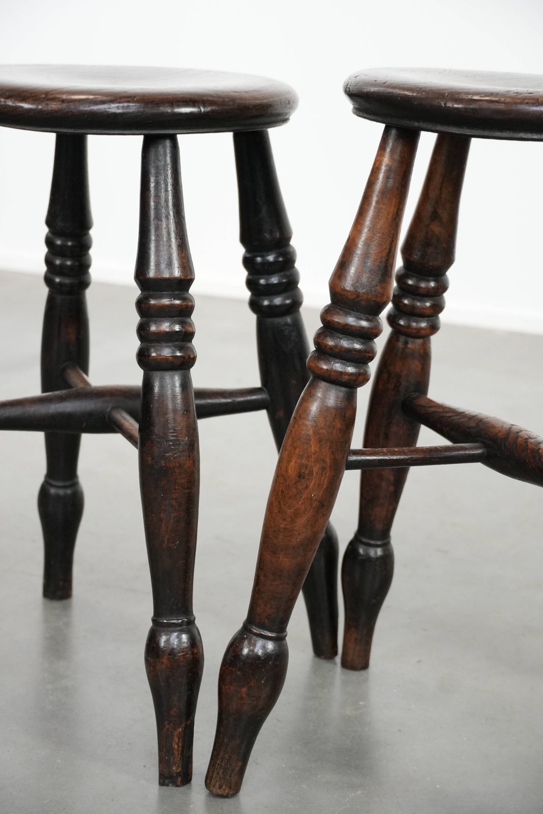 Set Of Two Timeless Antique English Windsor Stools From The 18th Century With A Wonderful Patina photo buy