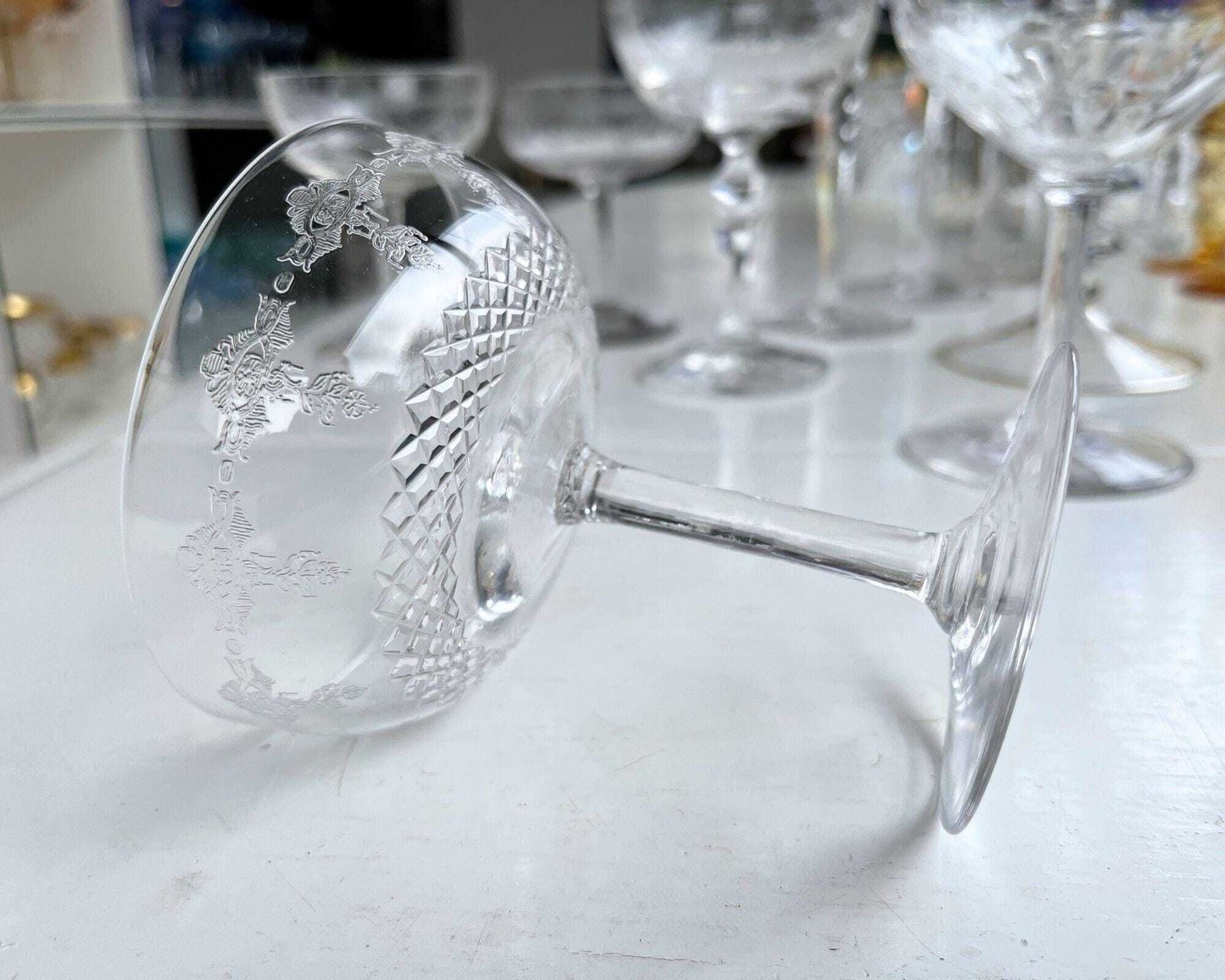 Antique French Coupe | 2pcs | Etched Champagne Glass | Wow Factor! photo 307.0
