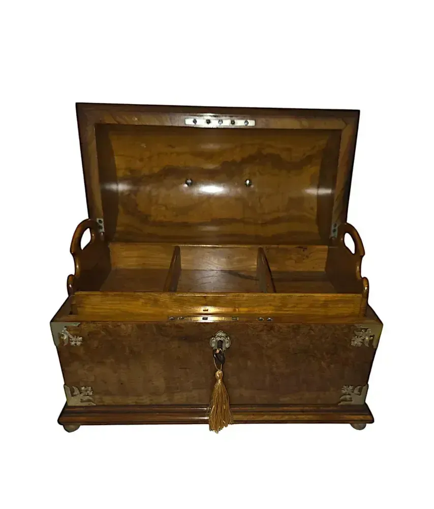 A Gorgeous 19th Century Olive Wood And Brass Mounted Jewellery Box photo furniture