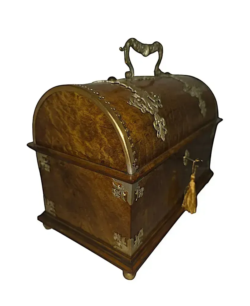 A Gorgeous 19th Century Olive Wood And Brass Mounted Jewellery Box photo 1093.6473