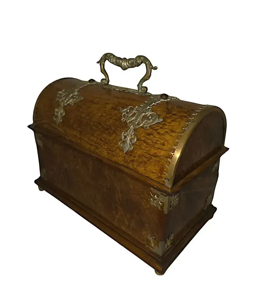 A Gorgeous 19th Century Olive Wood And Brass Mounted Jewellery Box photo vinterior