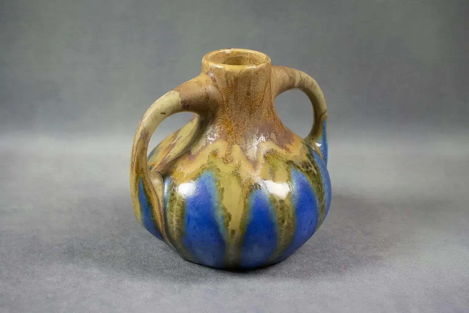 Glazed Stoneware Vase By Gilbert Méténier Tawny And Blue Drips Circa 1930 photo 130.0