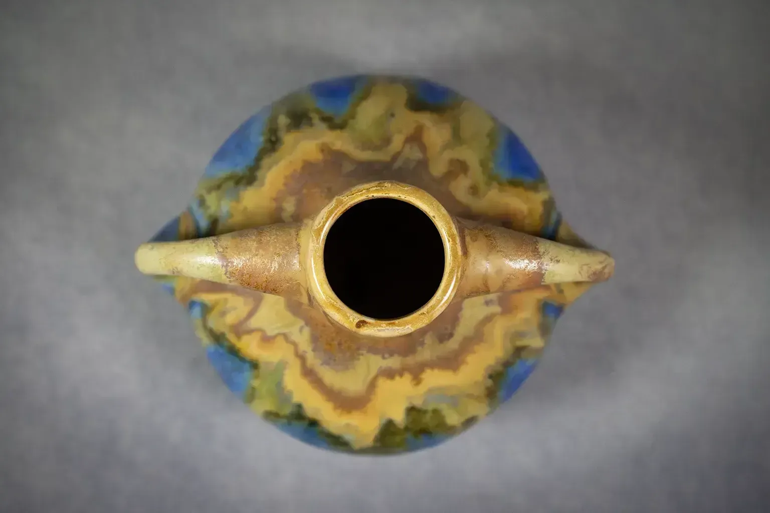 Glazed Stoneware Vase By Gilbert Méténier Tawny And Blue Drips Circa 1930 photo buy