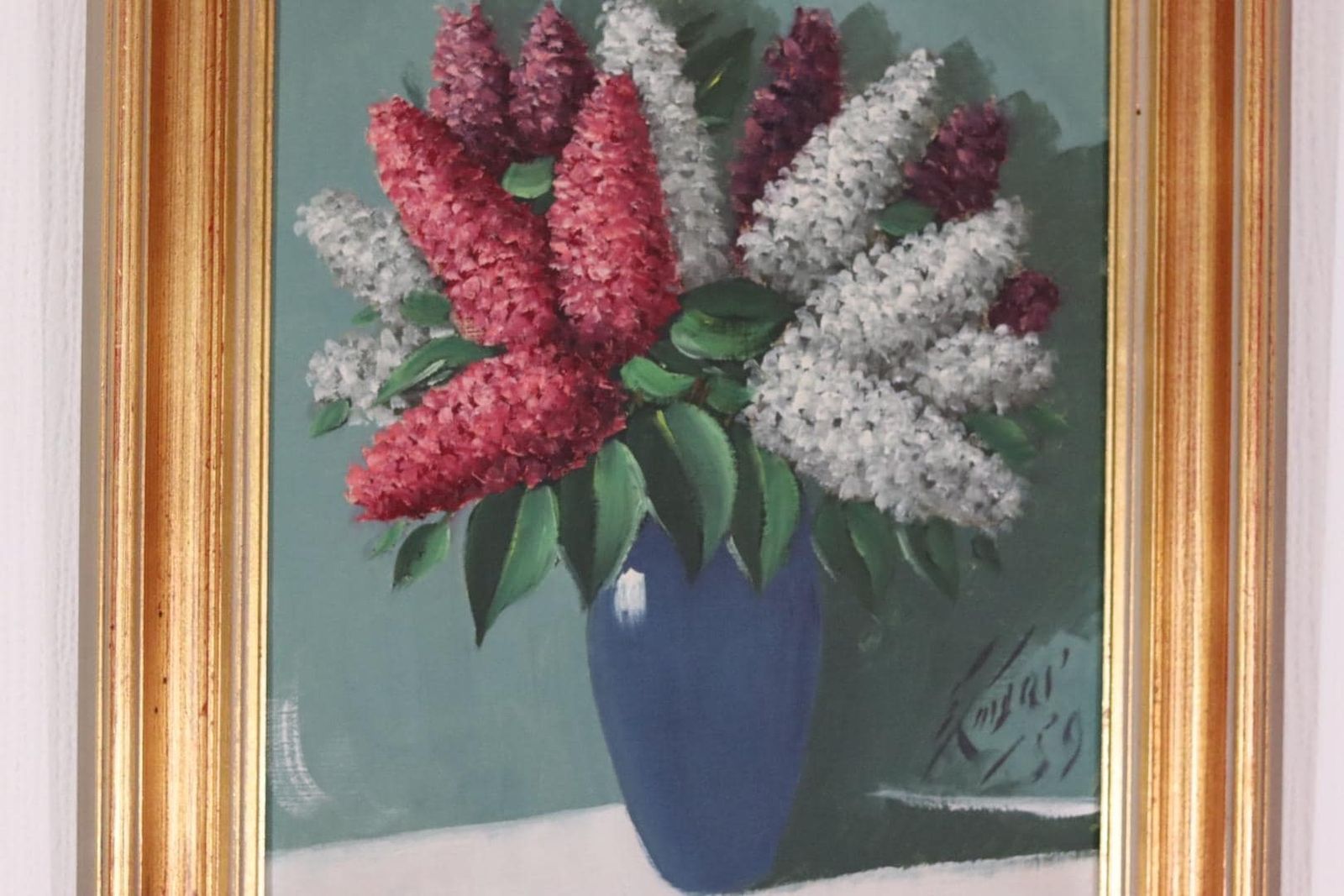 photo furniture Original Swedish Oil On Panel – “Flower Still Life” – Indistinctly Signed, Vintage & Framed  38 × 30 Cm (15" × 11.8")