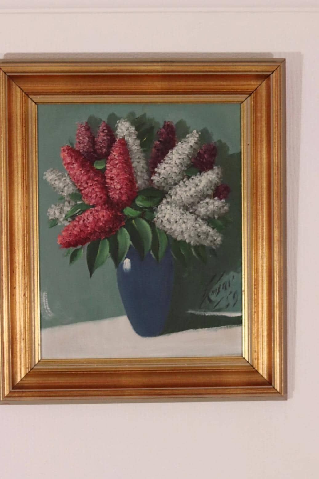 photo buy Original Swedish Oil On Panel – “Flower Still Life” – Indistinctly Signed, Vintage & Framed  38 × 30 Cm (15" × 11.8")