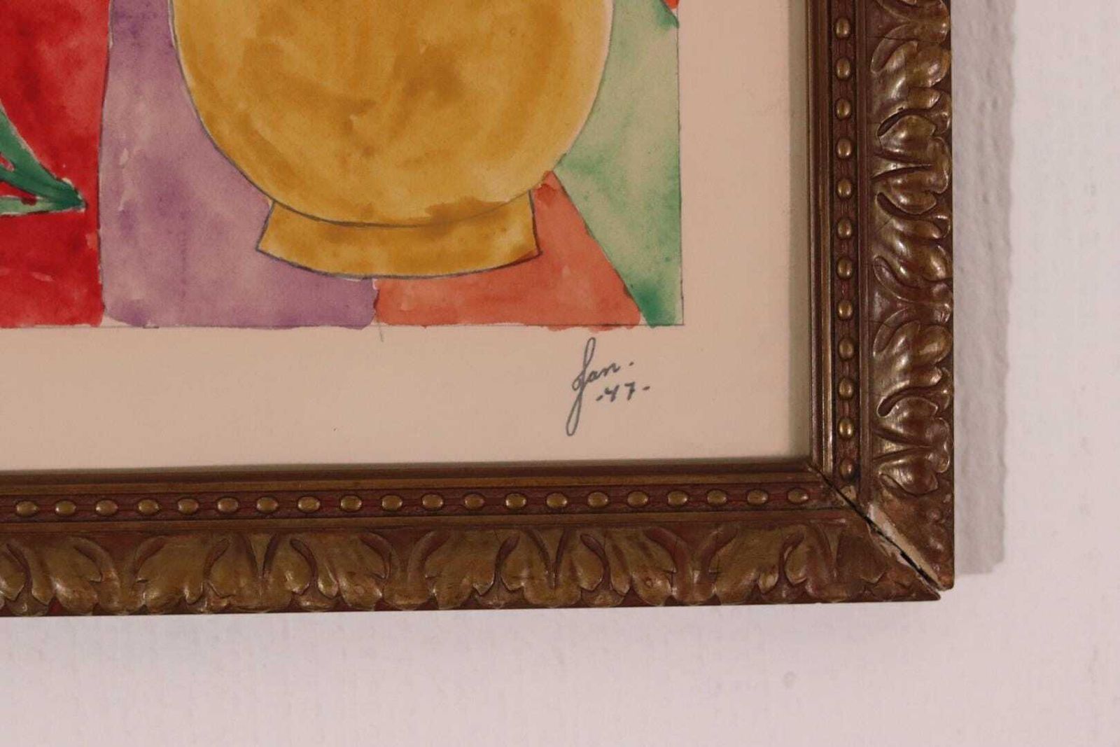 Original Swedish Watercolor – “Vase With Fruit” – Vintage & Dated Jan 1947, Framed  36 × 30 Cm (14.2" × 11.8") photo 315.0