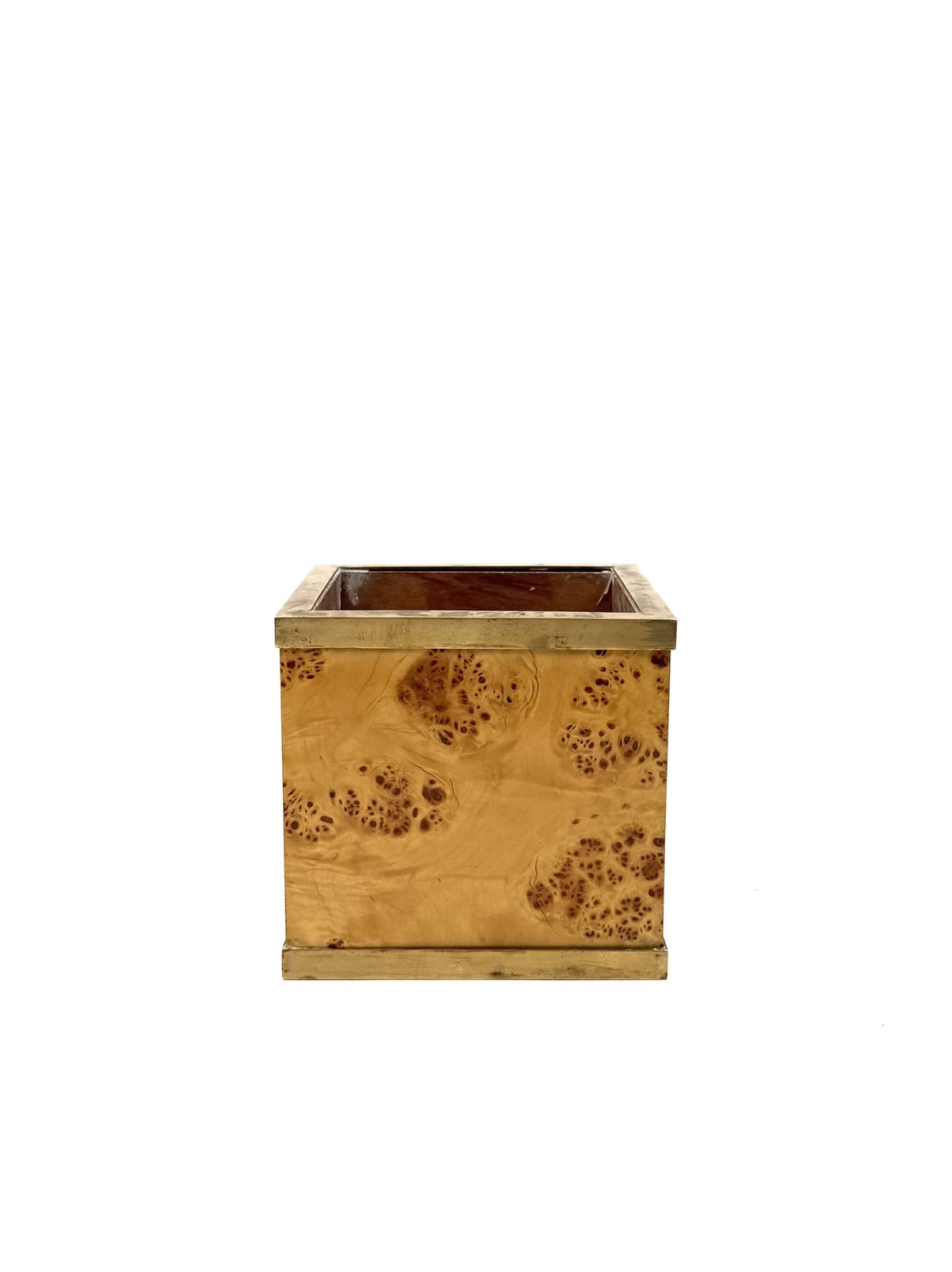 Hollywood Regency Burl And Brass Plant Pot, Vivai Del Sud Italy 1970s photo vintage