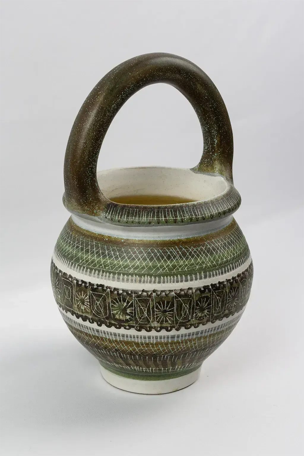 Vase à anse en céramique émaillée par Marcel Guillot - décoration scarifiée, vers 1950 photo Décoration