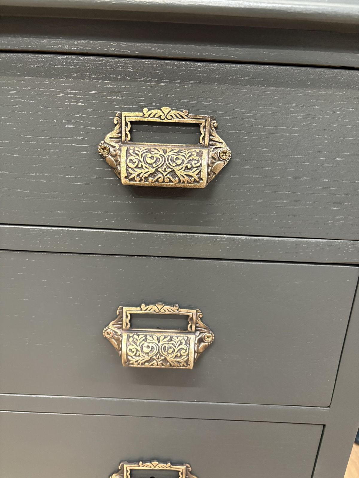 Vintage Solid Oak Set Of Painted Green/ Black Chest Of Three Drawers photo for sale