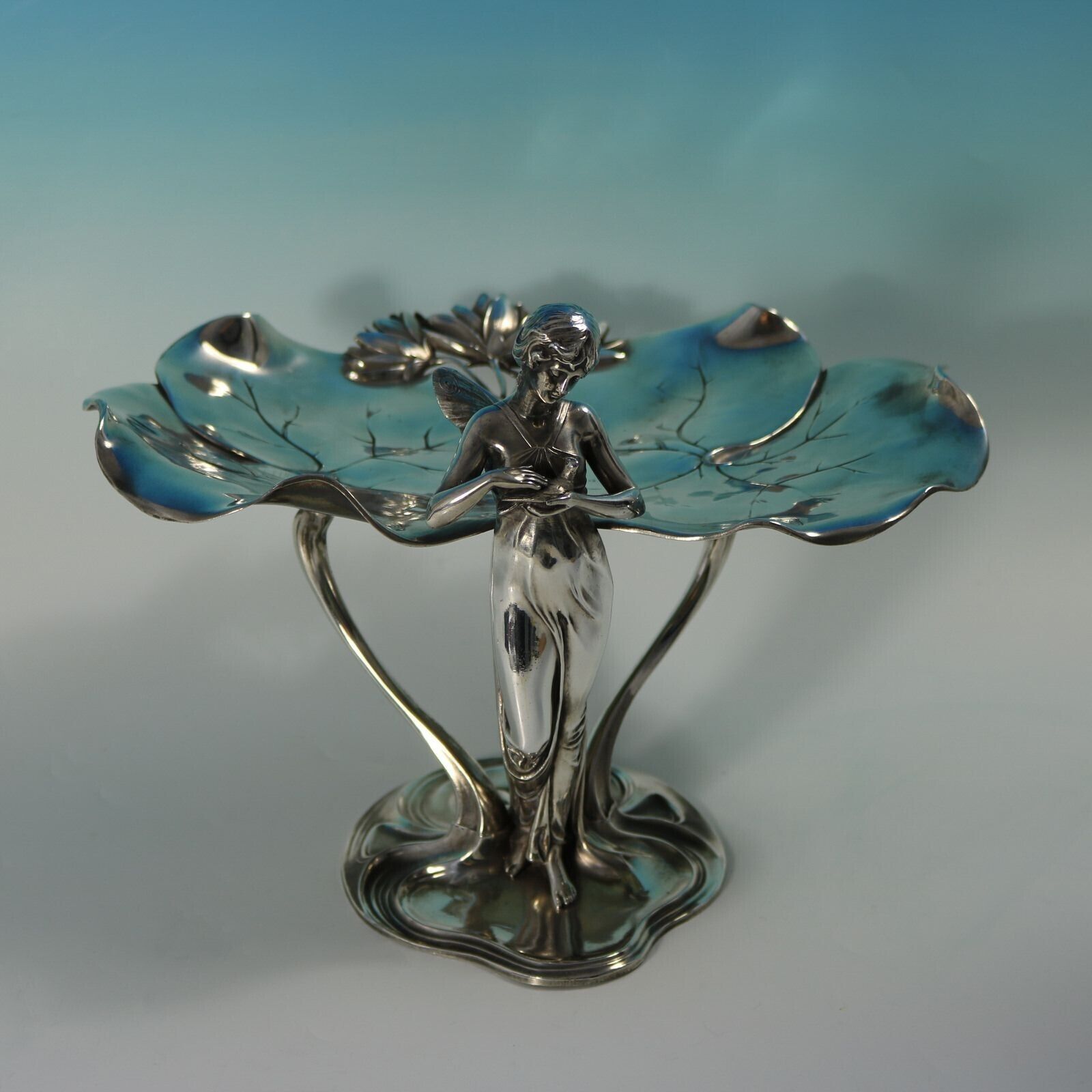 Art Nouveau Wmf Fairy With Dove, Lily Visiting Card Tray