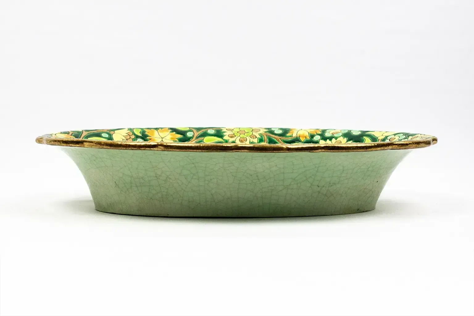 Longwy Cup In Cloisonné Enamels On A Green Background, Polychrome Floral Decoration And Gold photo Home Decor