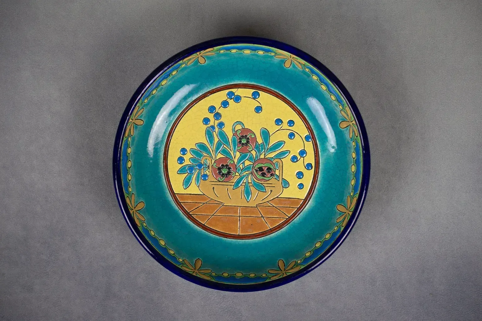 Longwy Cloisonné Enamel Footed Bowl – Art Deco Floral Decoration photo buy