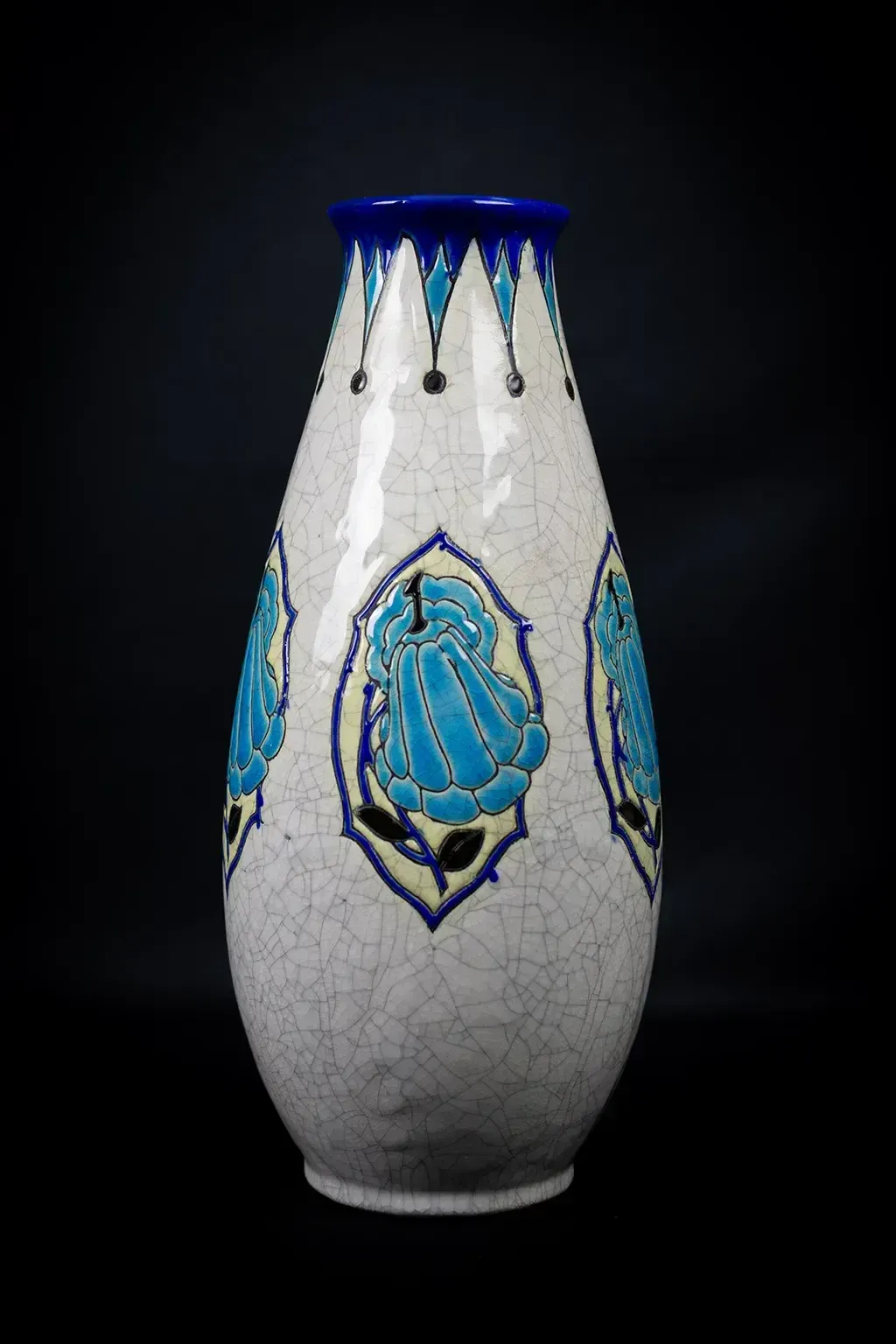 Vase en faïence à glaçure craquelée, Keramis pour La Maîtrise, par Maurice Dufrêne photo for sale