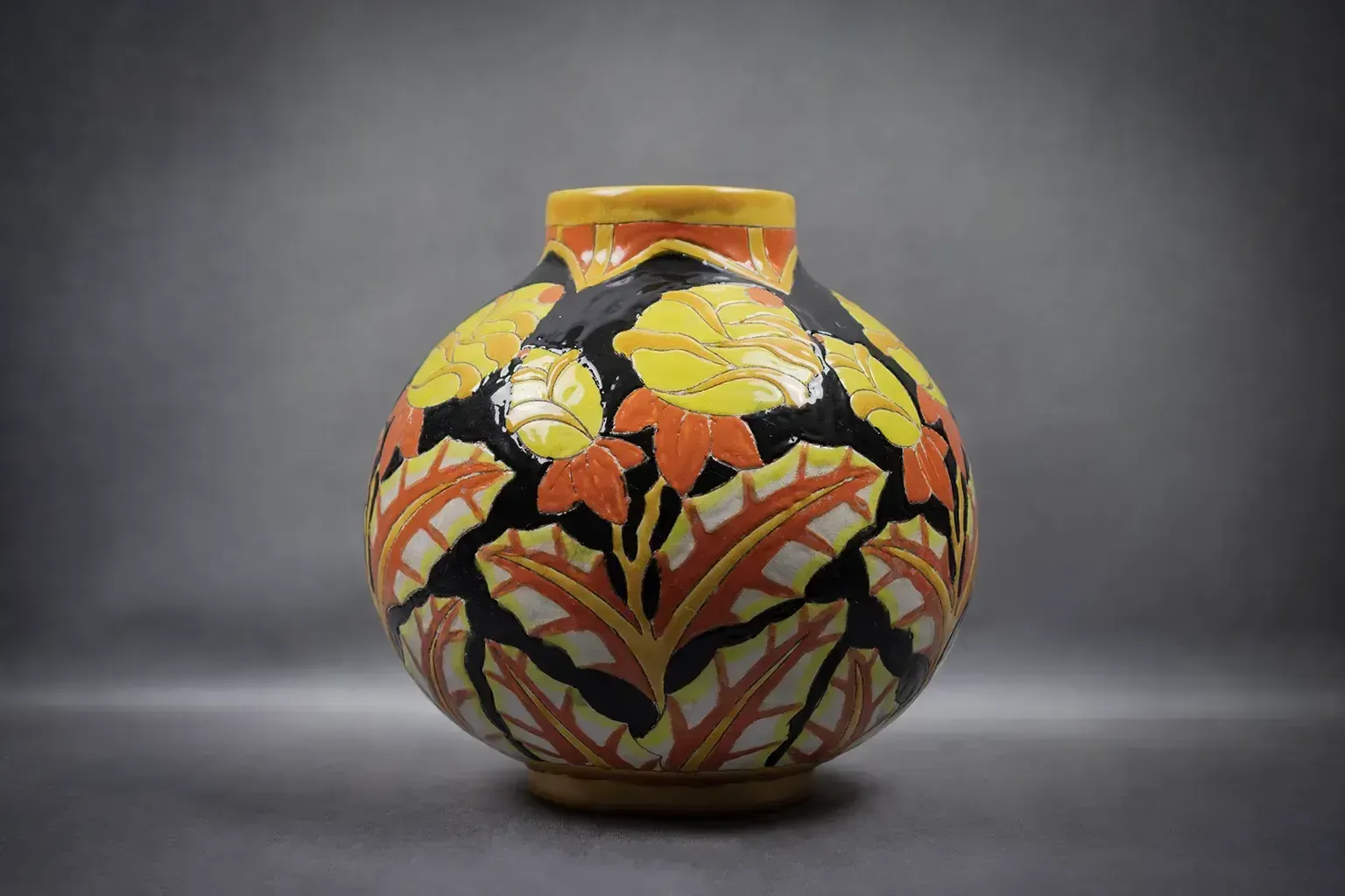 Keramis Crackle Glazed Earthenware Vase With Floral Decoration (D.2072)