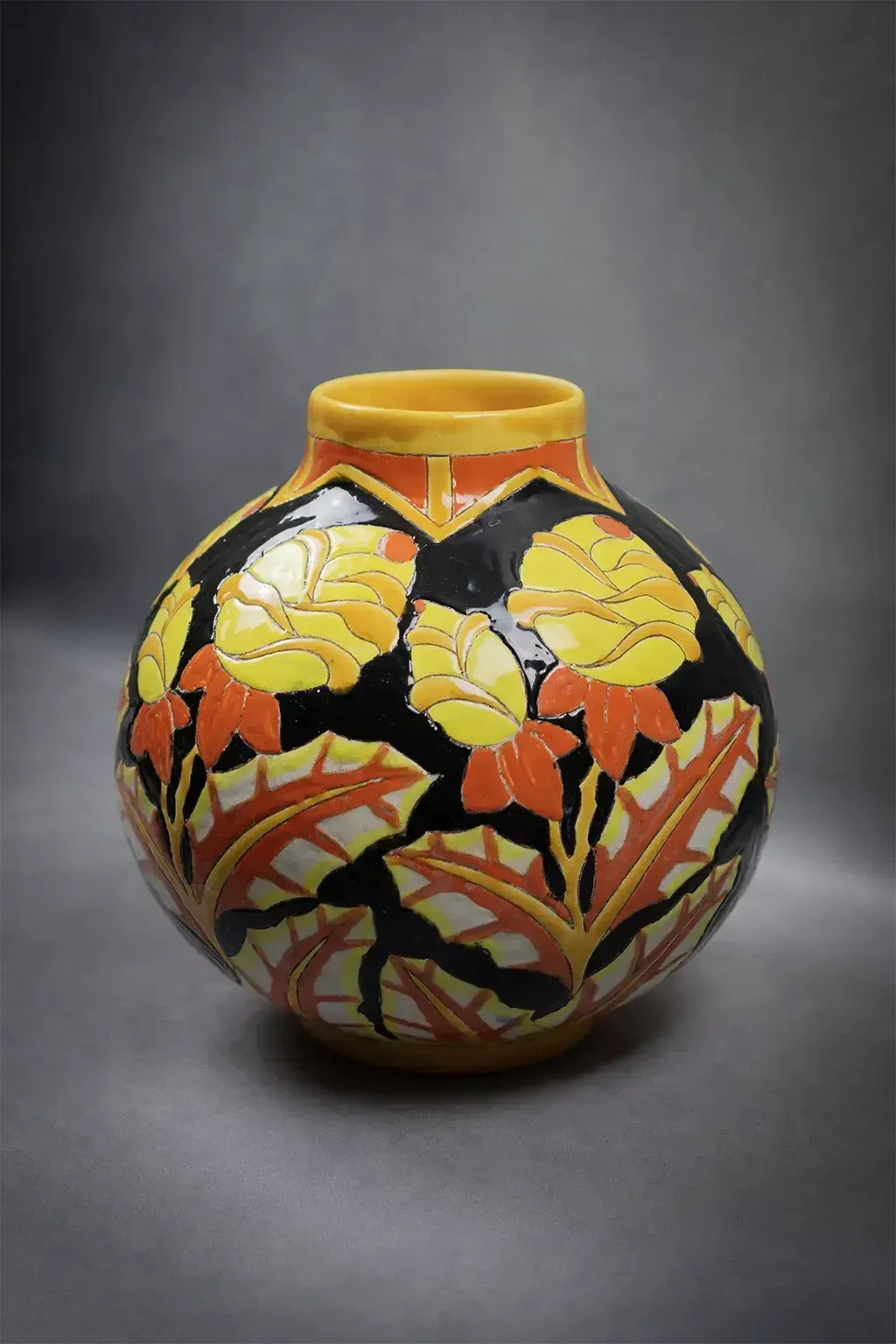 Keramis Crackle Glazed Earthenware Vaas Met Bloemmotief (D.2072) photo furniture