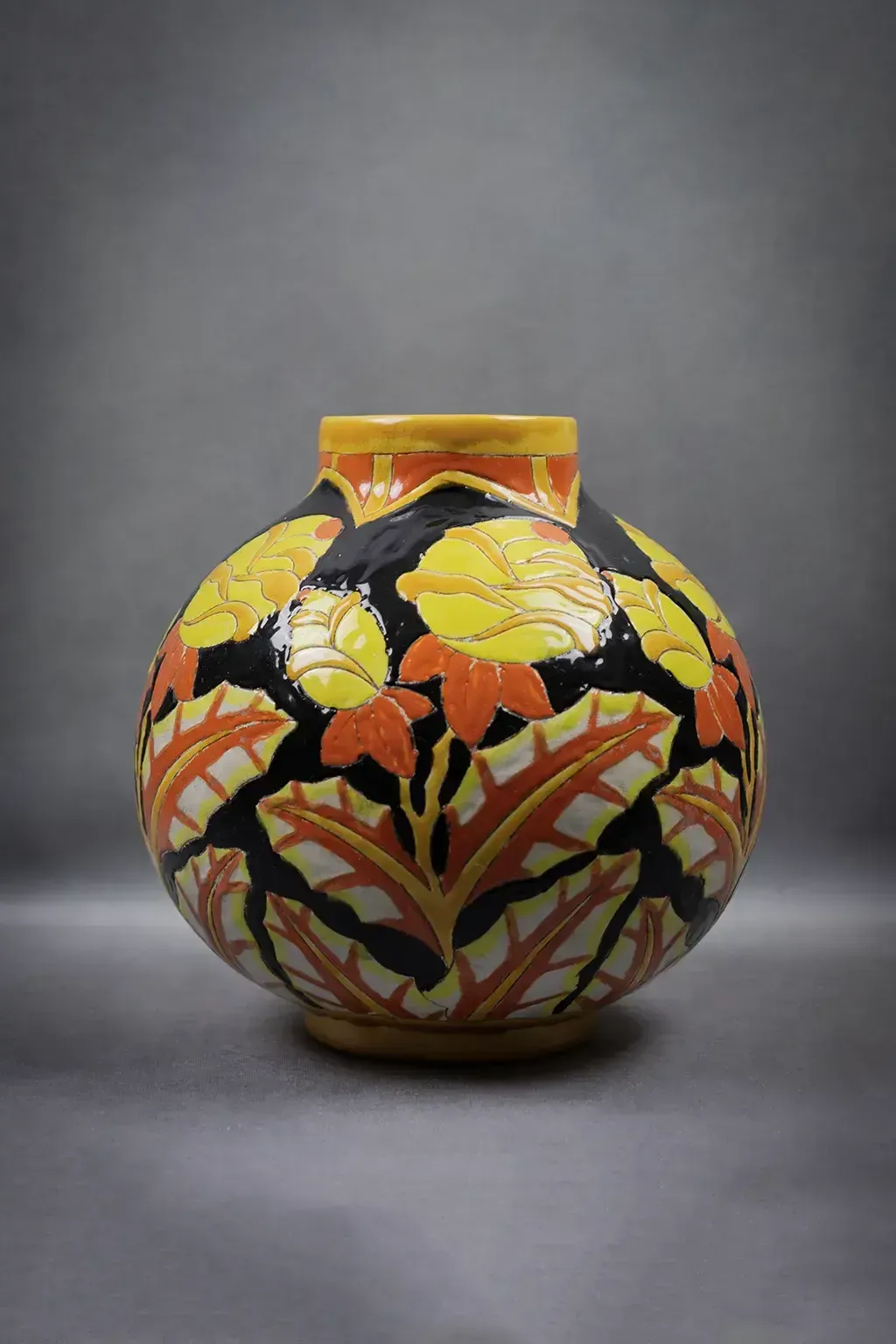 Keramis Crackle Glazed Earthenware Vase With Floral Decoration (D.2072) photo Home Decor