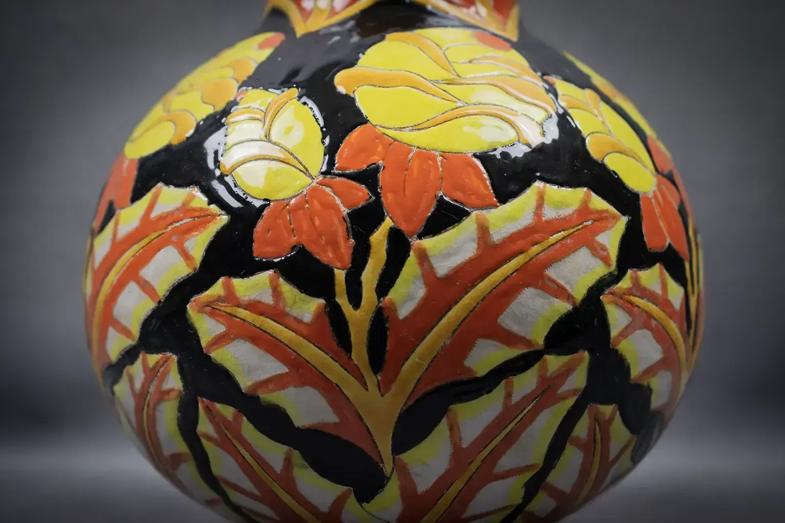 photo vinterior Keramis Crackle Glazed Earthenware Vaas Met Bloemmotief (D.2072)