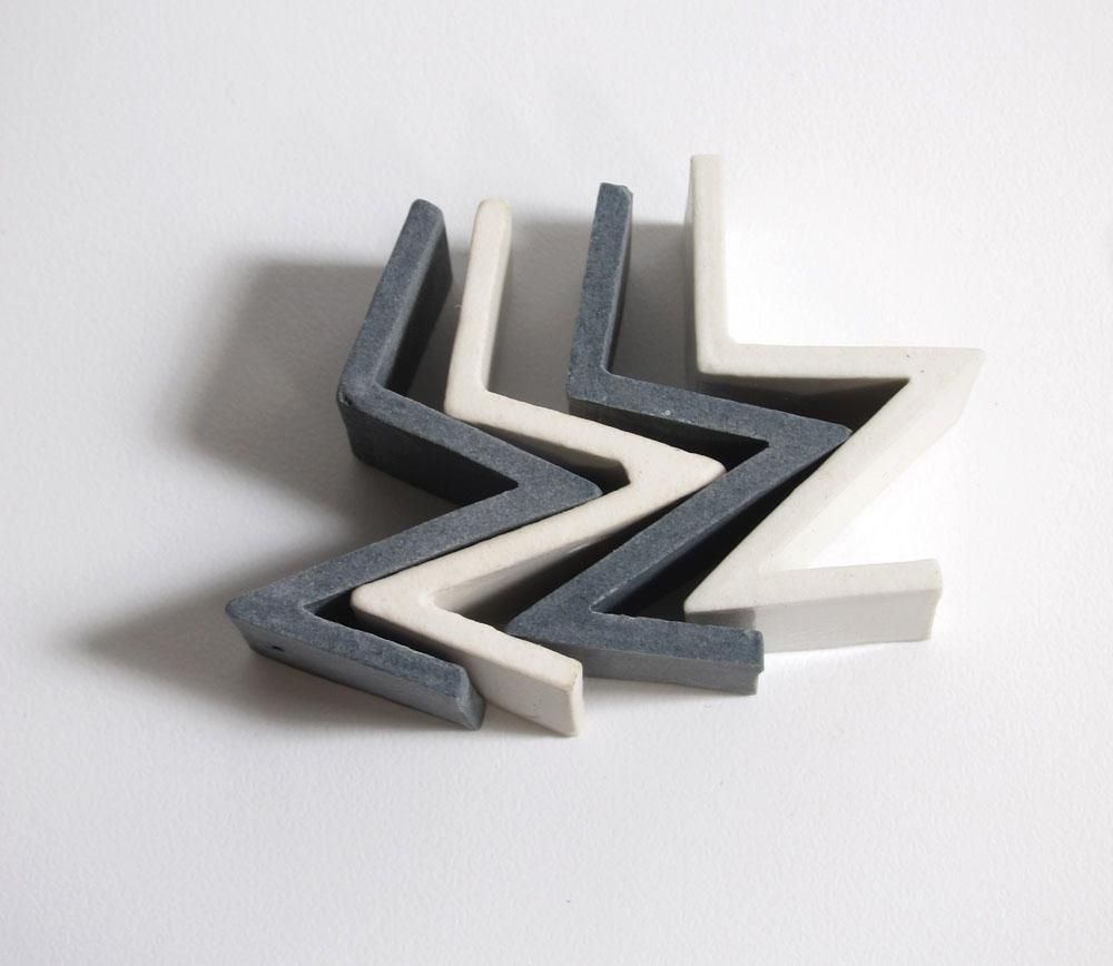Collector’s Set Of 4 Rietveld Inspired Zig Zag Miniature Porcelain Ceramic Chairs photo furniture