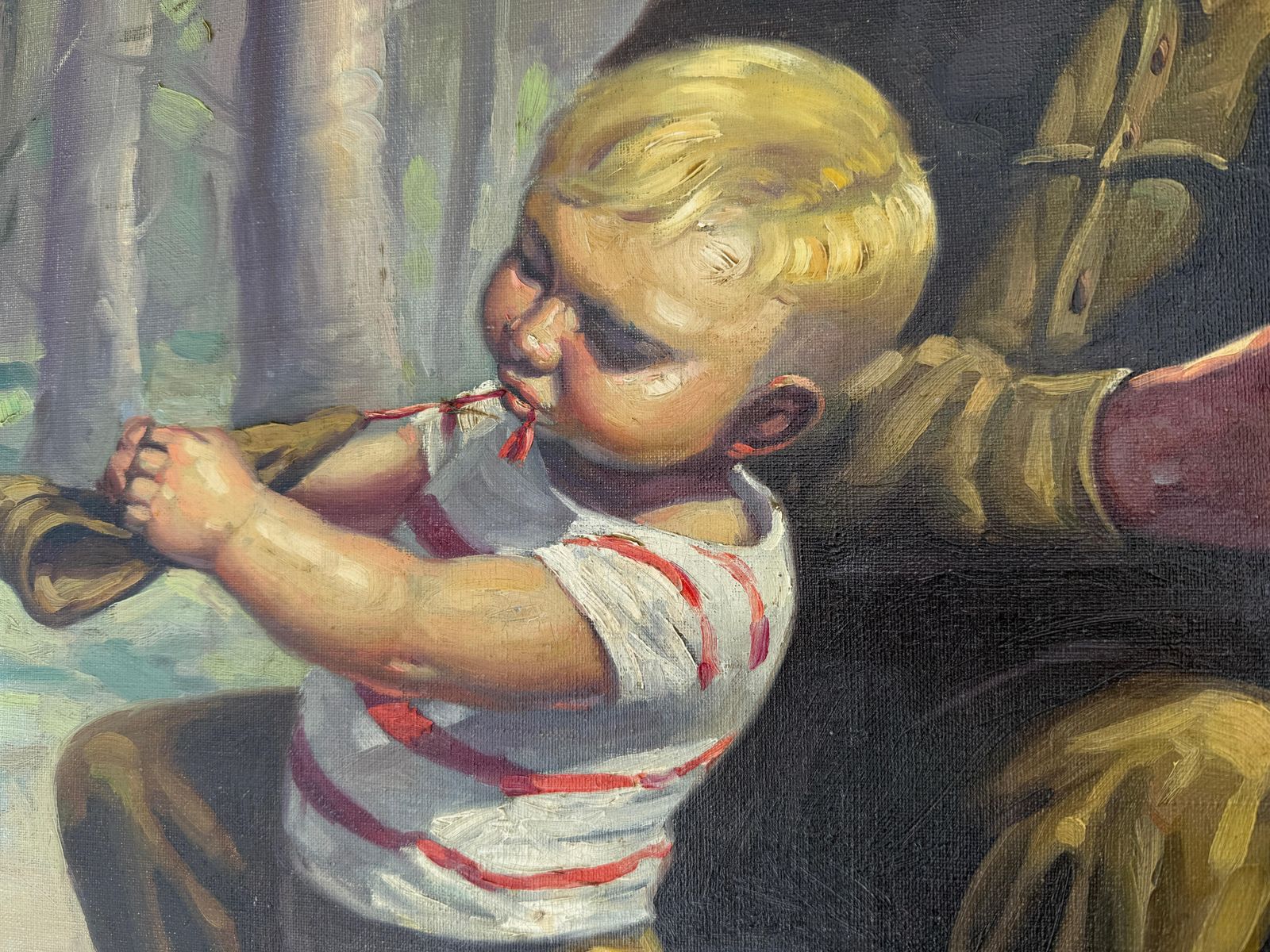 Ricard Opisso Sala Soldiers Flirting In The Park Oil On Canvas Painting Spanish Modernism C.1940 photo buy