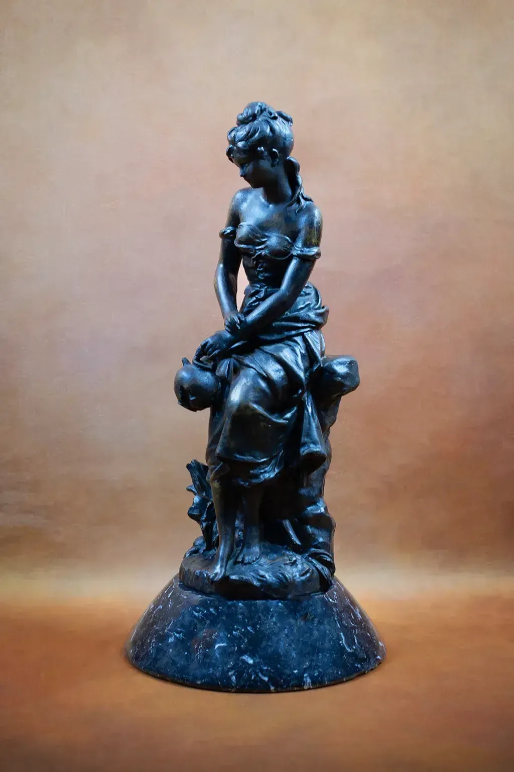 Bronze Sculpture Of A Woman With A Jug By Hippolyte Moreau photo vintage
