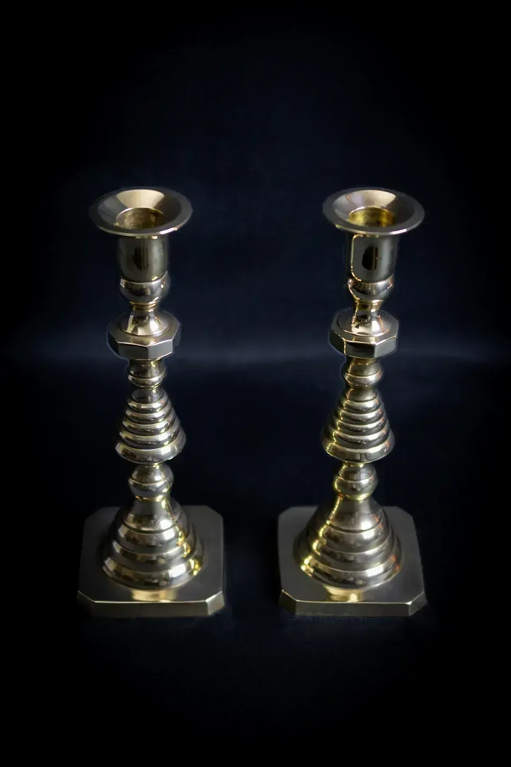 "Diamond & Beehive"   Pair Of Victorian Copper And Brass Candlesticks photo for sale