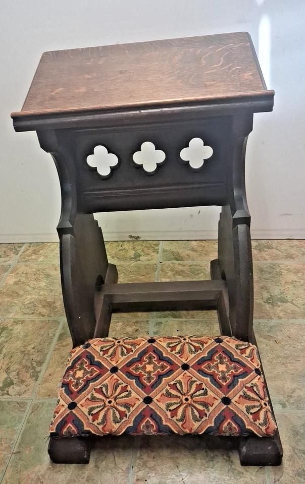 Antique Victorian Oak Prayer Bench From A Welsh Chapel In Gothic Styling photo furniture