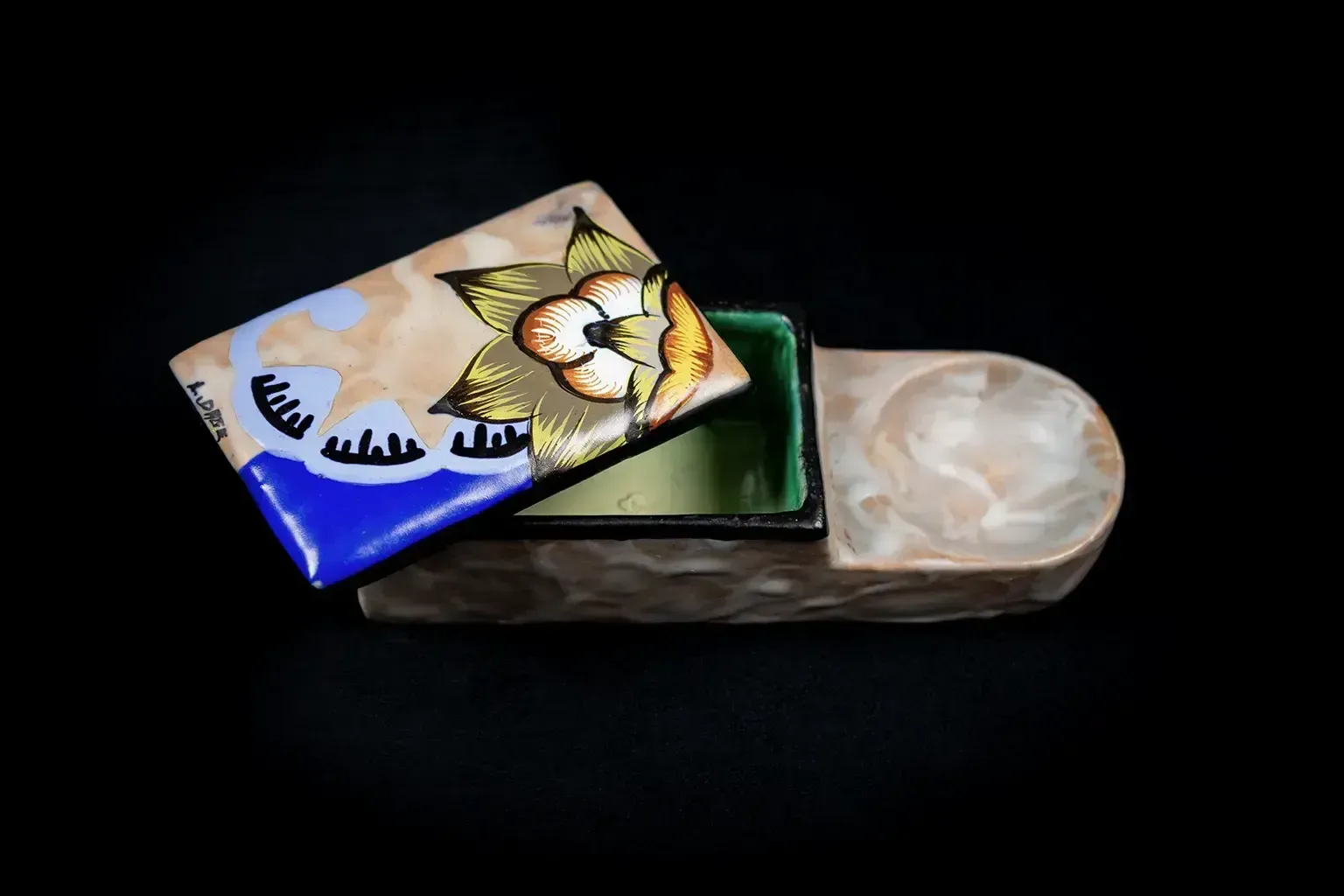 Floral Art Deco Cigarette Box And Ashtray By Louis Auguste Dage photo furniture