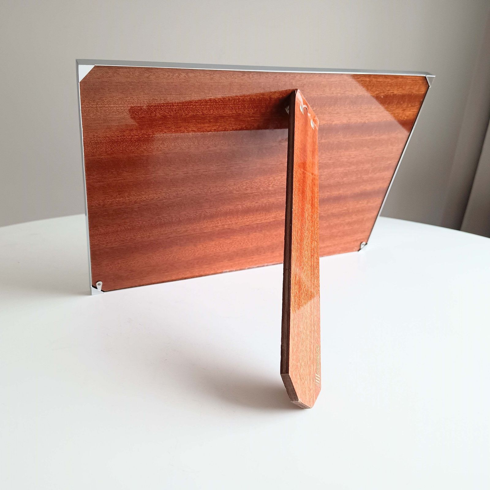 Midcentury Modern Vintage Felice Antonio Botta Tabletop Easel Frame: Chrome & Walnut Back, Romeo Rega Style photo vinterior