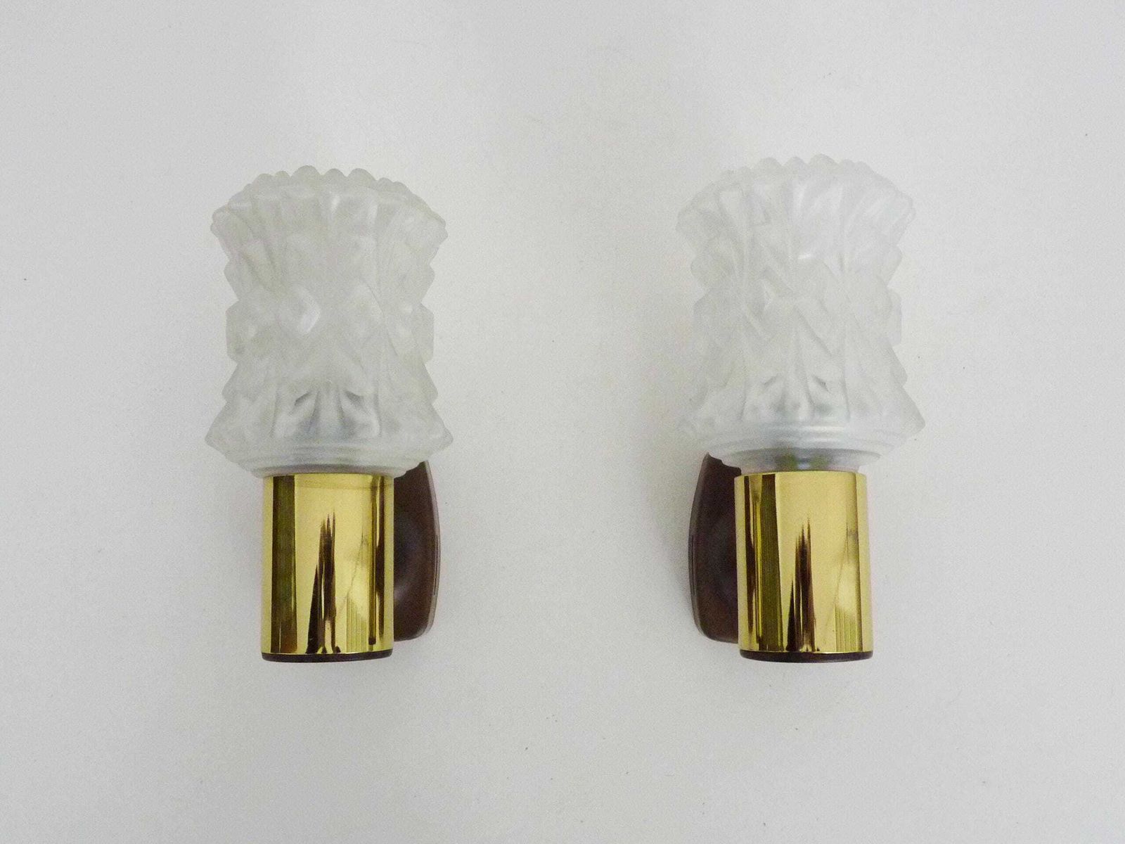 Pair Of Vintage Italian Targetti Wall Sconces In Gold Tone Metal With Glass Globes photo for sale