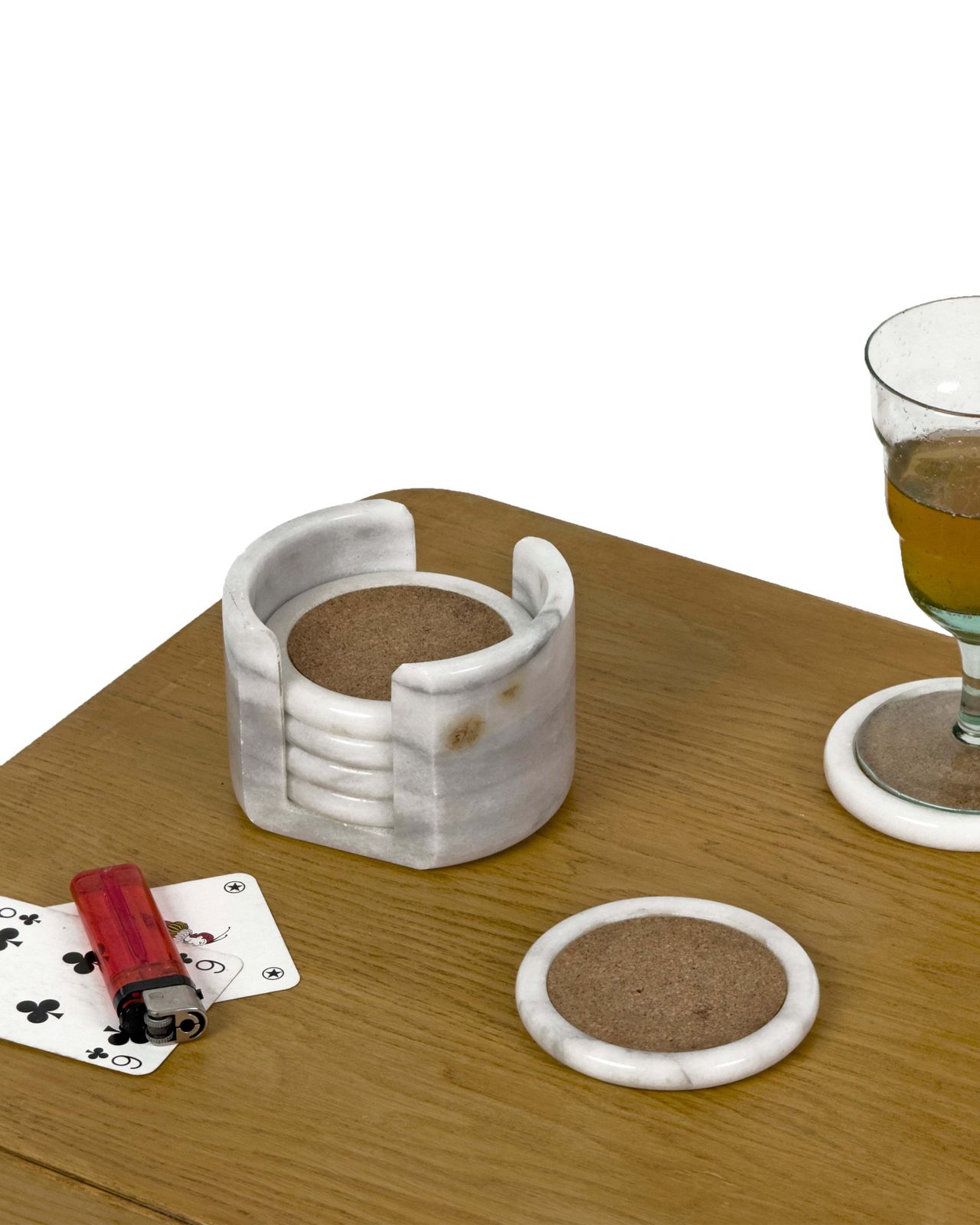Set Of 6 Vintage Marble Coasters With Holder