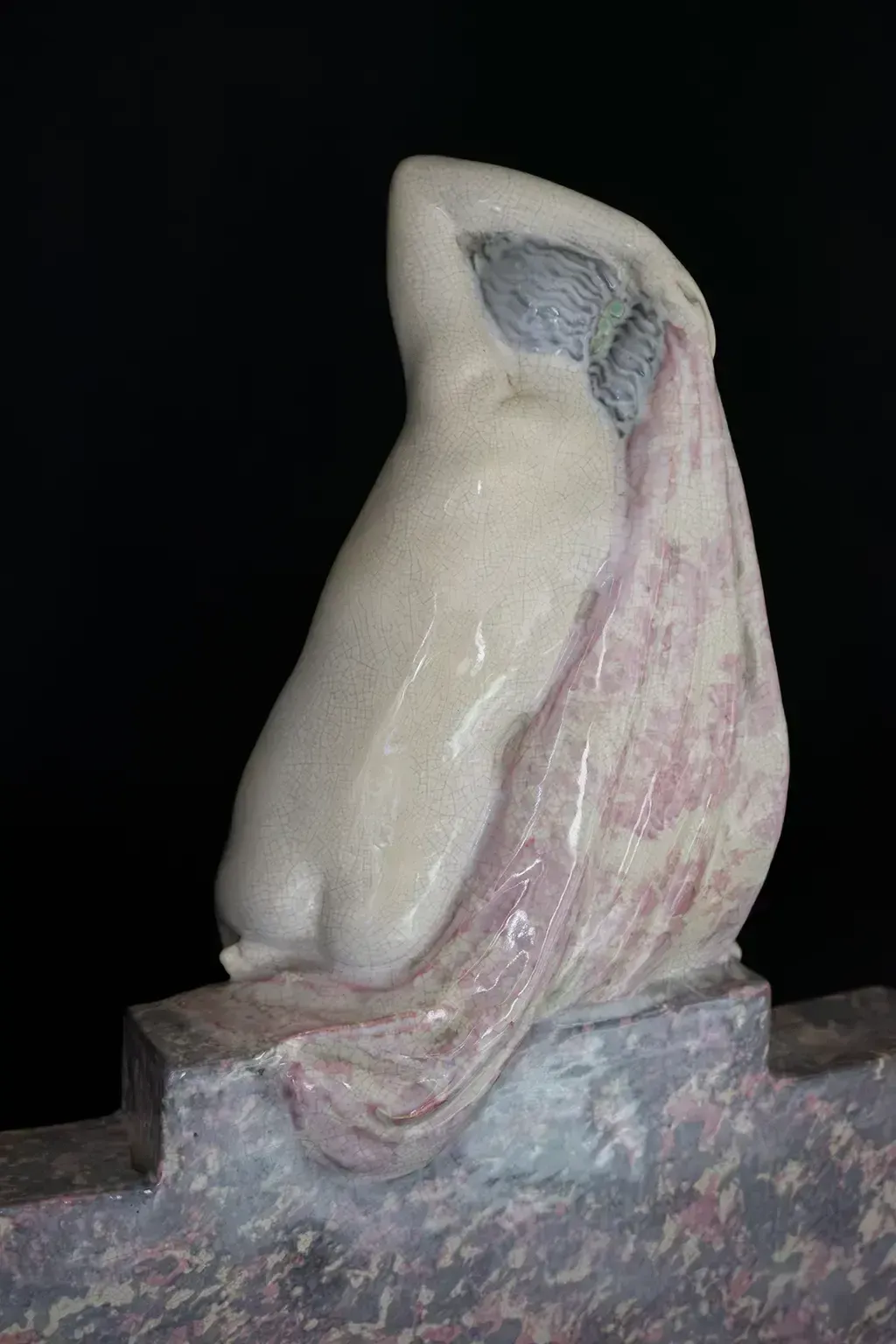 photo furniture Art Deco Sculpture Lamp "Seated Draped Nude Woman" By Fanny Rozet