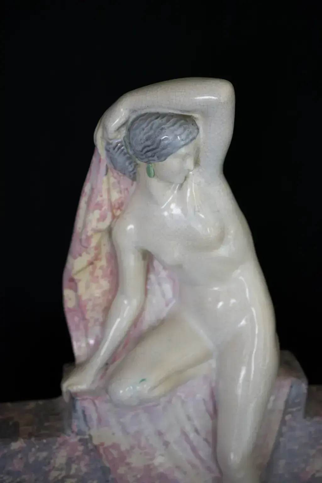 photo for sale Art Deco Sculpture Lamp "Seated Draped Nude Woman" By Fanny Rozet