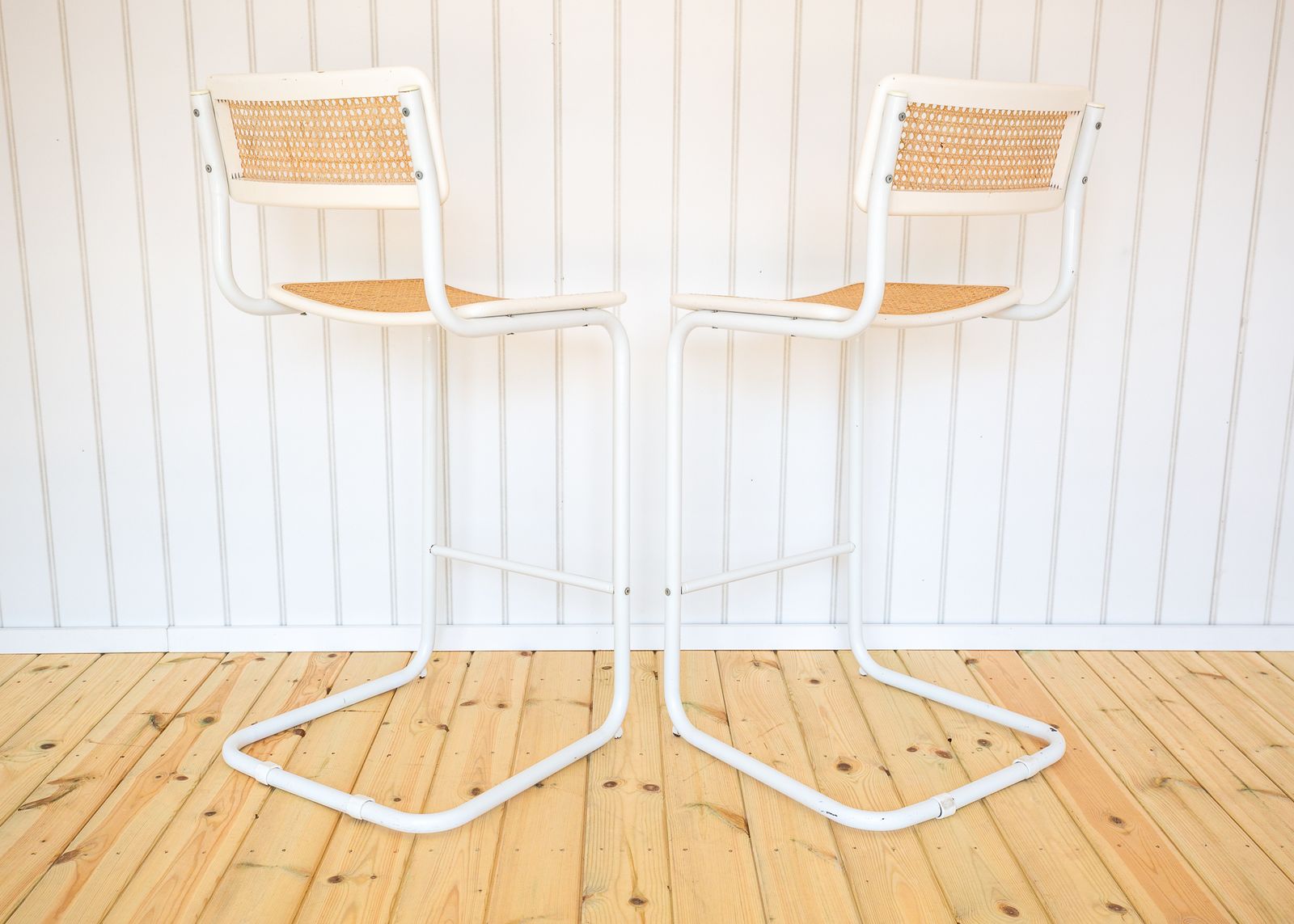 2 White Cesca Barstools Marcel Breuer B64 S64 Bauhaus Rattan Bar Chair Mcm 1970s Pair Bar Stools Bar Chairs Mid Century photo 1250.0